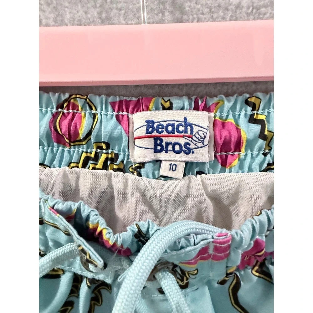 Beach Bros Boys Retro Geometric Pineapple Swim Trunks Blue Pink Size 10